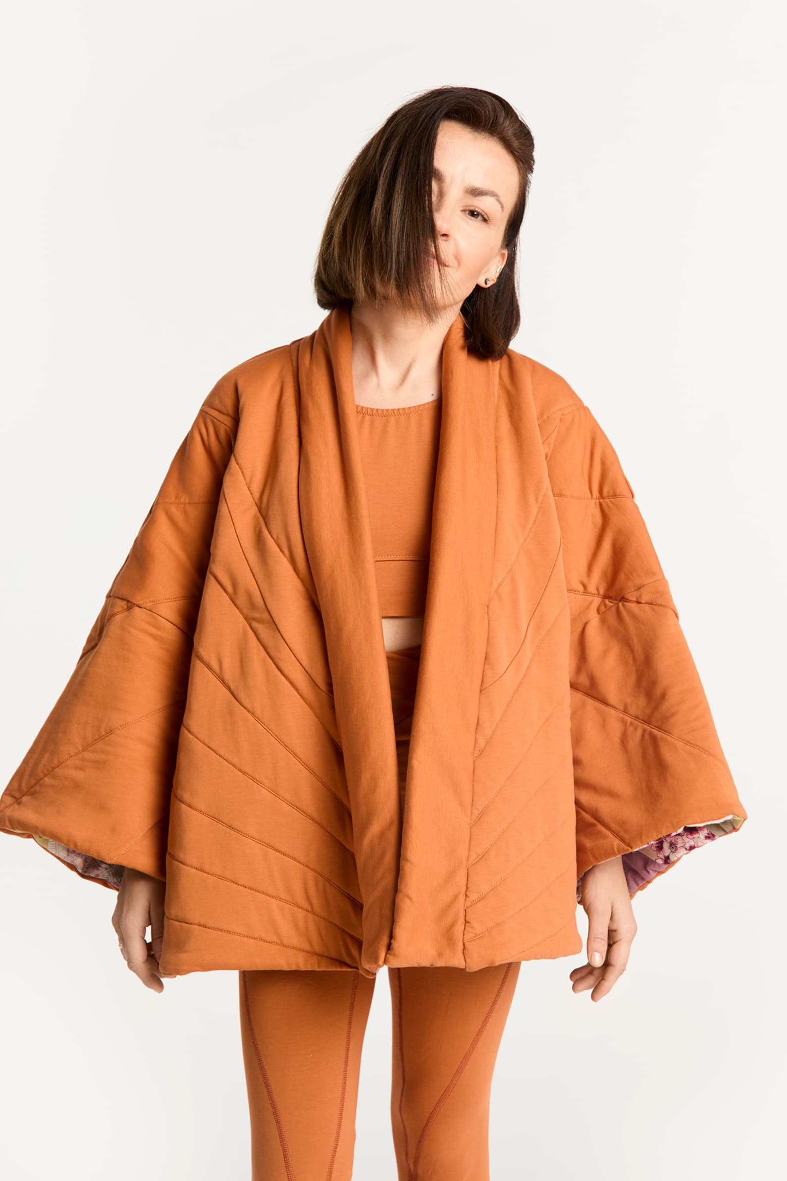 Kimono pikowane dwustronne bursztyn