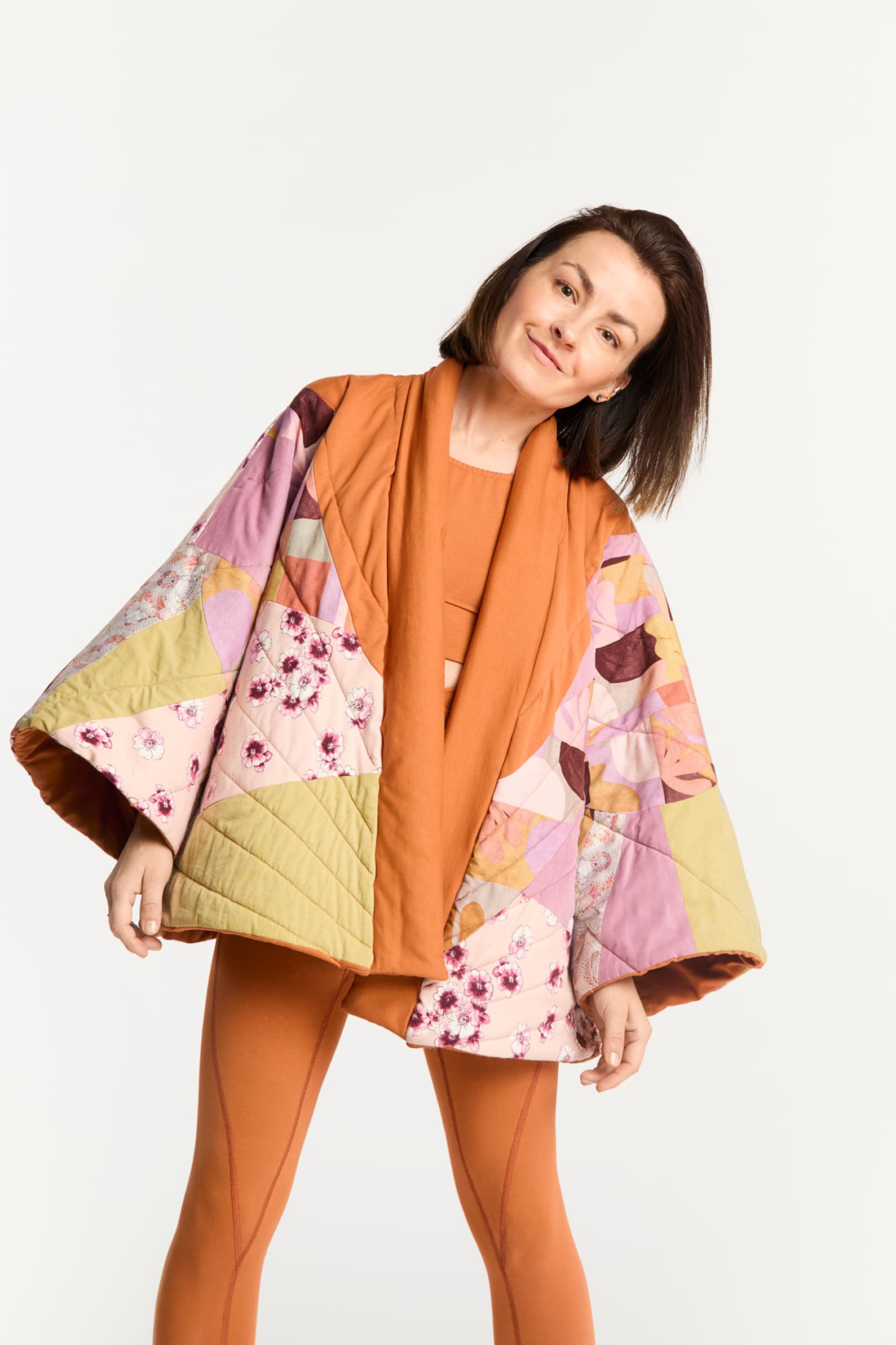 Kimono pikowane dwustronne bursztyn